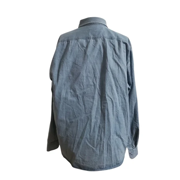 Customized Version Mens Denim Button Down Oversized Shirt Light Blue Wash Sz 2XL - Picture 3 of 12
